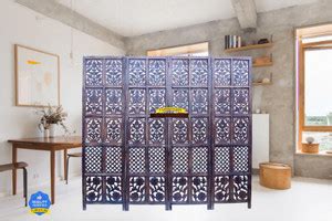 India wood mart Wooden Room Divider | 4 Panel Mix Design Partition ...