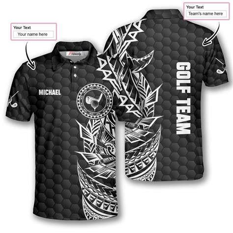 Golf Pattern Tribal Black Version Custom Golf Polo Shirts for Men ...