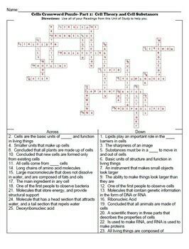 Cells Crossword Puzzles: 2 Puzzles, Answer Keys, Answers and Clues List