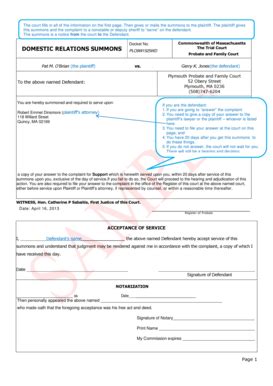Fillable Online masslegalhelp Sample Domestic Relations Summons ...