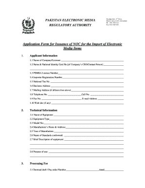 Fillable Online 58 65 182 Application Form for Issuance of NOC for the ...