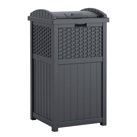 Suncast 33 Gallon Wicker-Style Hideaway Trash Can with Secure Latching ...