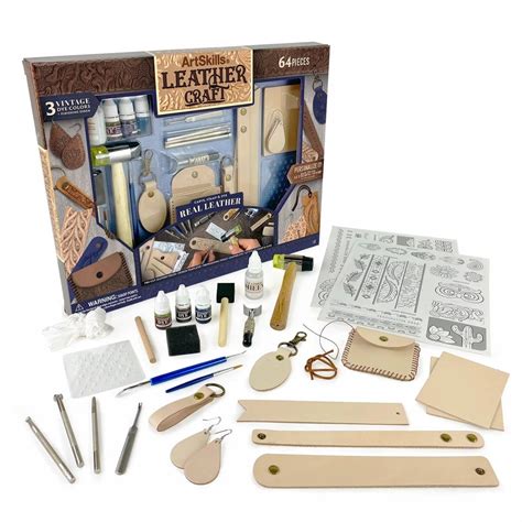 ArtSkills Leather Craft Kit, 64 Pieces, Beginner Tools for Carving ...