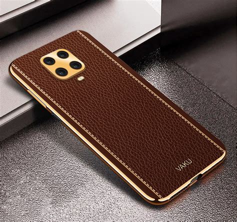Vaku ® Redmi Note 9 Pro Max Luxemberg Series Leather Stitched Gold ...