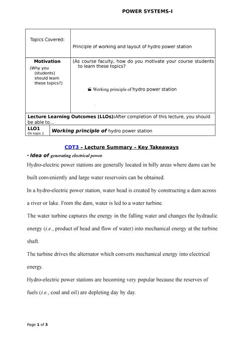 Principle of working and layout of hydro powerstation - POWER SYSTEMS-I ...