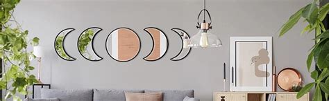 GloShvi Wood 5 Pieces Moon Phase Acrylic Mirror Set For Wall Decoration ...