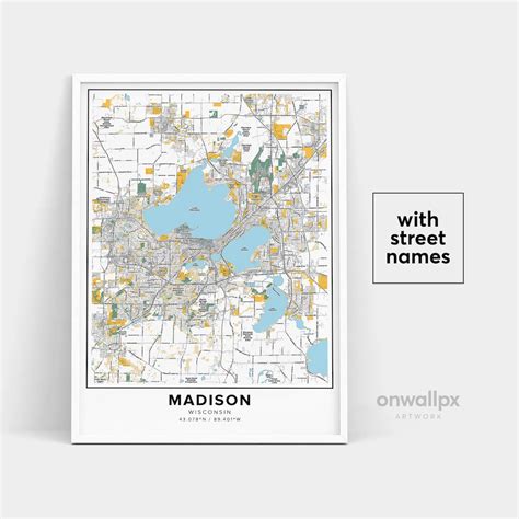 Madison Map Print, Street Names Madison Print, Printable Map of Madison ...