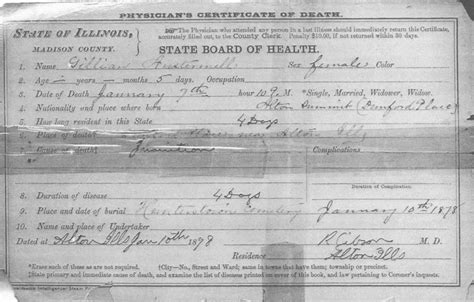 1878 Death Certificate for Gillian Austermell - Madison Historical