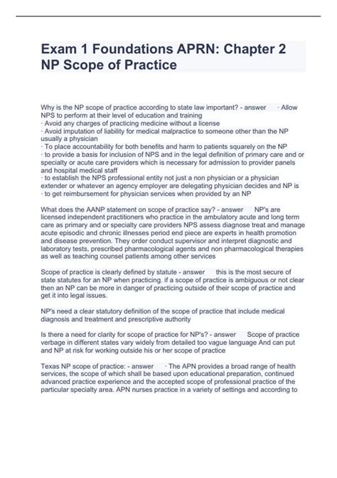 Exam 1 Foundations APRN Chapter 2 NP Scope of Practice Questions and ...