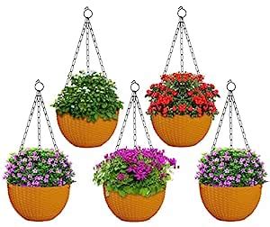 Heat Home Plastic Hanging Flower Pot for Balcony & Railing Set (Yellow ...
