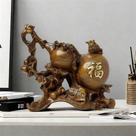Chinese Gourds Statue Decor Vintage Farmhouse Feng Shui Decor, Wood ...