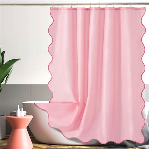 Amazon.com: ORTIGIA Pink Scalloped Shower Curtain, Cute Pink Ruffle ...