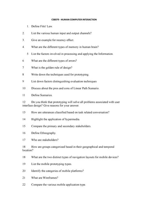 CS8079 - HCI Q and Answer - CS8079 - HUMAN COMPUTER INTERACTION Define ...