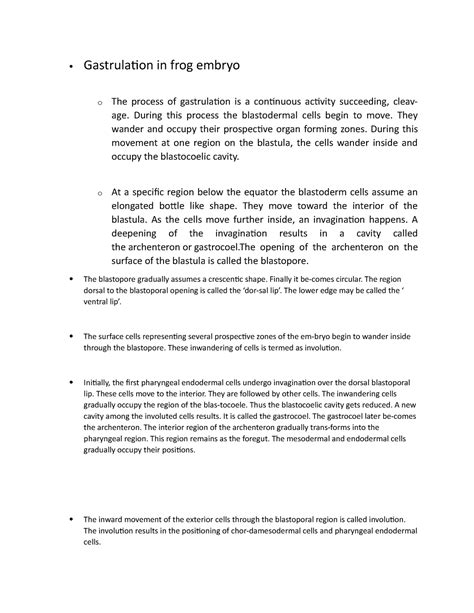 Gastrulation in frog - During this process the blastodermal cells begin ...