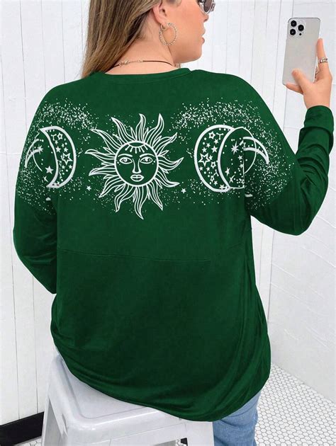 Flirla Plus Sun & Moon Print Drop Shoulder Tee for Sale Australia| New ...
