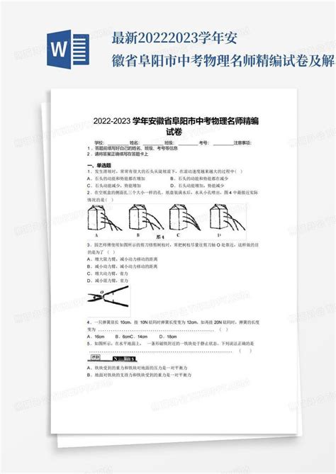 最新2022-2023学年安徽省阜阳市中考物理名师精编试卷及解析Word模板下载_编号lowrgjyw_熊猫办公