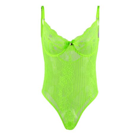 Plus Size Fluorescent Green Glamour Underwire Sheer Lace Teddy – Plus ...