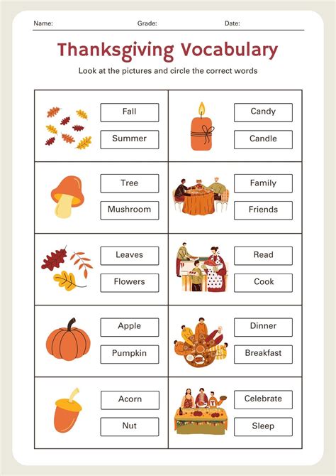 Thanksgiving Vocabulary Worksheet | Printable Worksheets