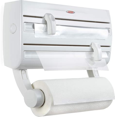 Relaxdays Set Da 2 Taglia Pellicola Da Cucina, Dispenser Porta Rotoli Plastica Alluminio Taglierina 5x37x8 Cm Bianco 86648458 - 9