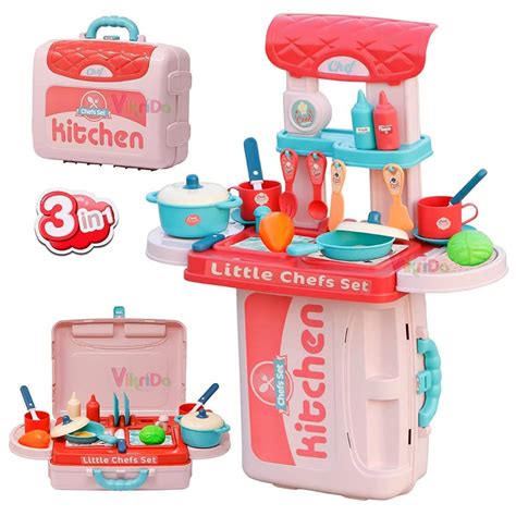 Buy Vikrida 3 in 1 Kitchen Set, Portable Little Chef Set Toys for Kids ...