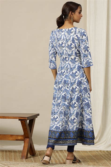 Buy White Floral Printed Flared Kalidar Kurta In Sweetheart Neck Online ...