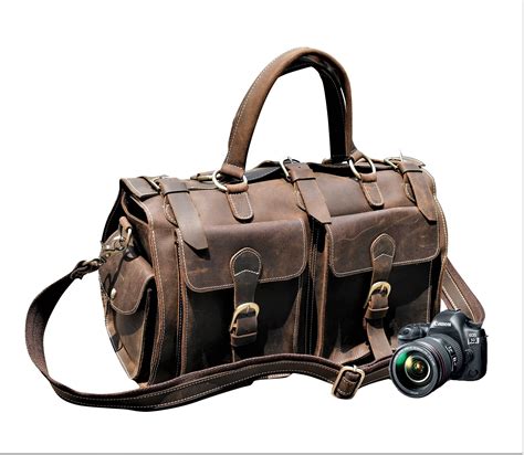 Large Dslr Camera Bag Distressed Leather Designed To Hold A