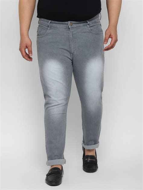 Plus Men's Light Grey Regular Fit Solid Jeans Stretchable – Urbano Fashion