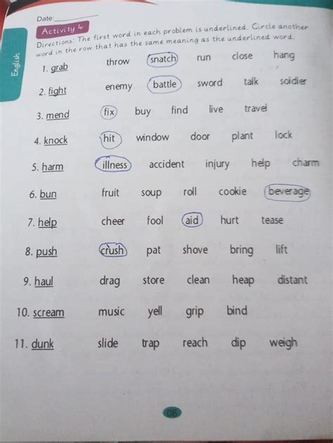English Date: Activity 4 Directions: The first word in each problem is ...