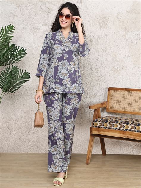 Purple Chanderi Silk Co Ords | Claura