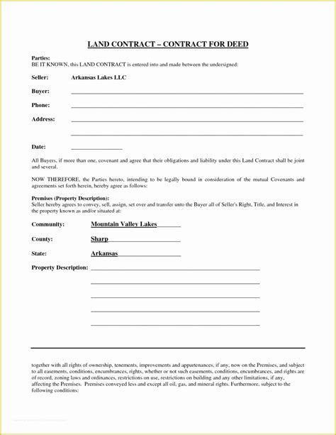 free printable contract for deed template