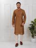 TULA Mustard Silk Blend Printed Kurta Pajama with Mandarin Collar ...