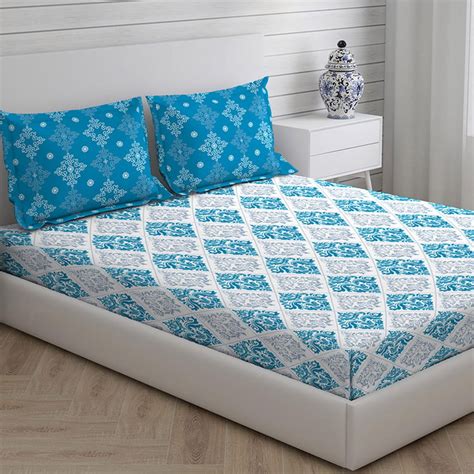 Buy LAYERS Milano Blue Printed Cotton King Bedsheet Set - 3Pcs from ...