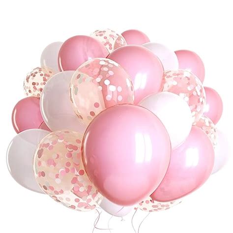 60 Pack Pink Balloons + Pink Confetti Balloons + White Balloons w ...