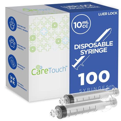 10ml Syringe Only with Luer Lock Tip - 100 Syringes by Care Touch (No ...