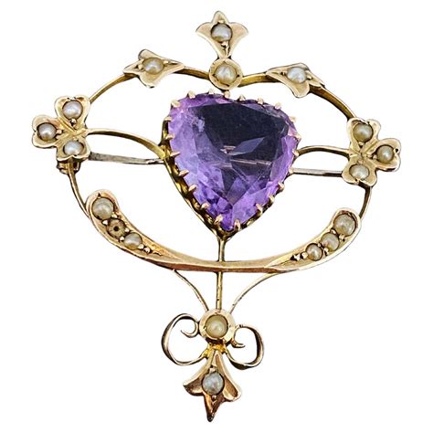 Antique Australian Willis and Sons Amethyst Seed Pearl 9K Gold Brooch ...