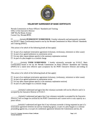 VOLUNTARY SURRENDER OF BASIC CERTIFICATE Doc Template | pdfFiller