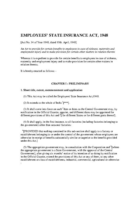 ESI Act - About ESI ACT - EMPLOYEES’ STATE INSURANCE ACT, 1948 [Act No ...