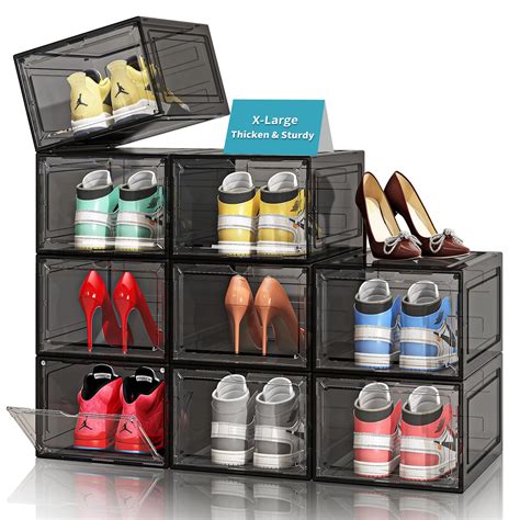 Amazon.com: Thicken Sturdy Shoe Storage Boxes Stackable Shoe Organizer ...