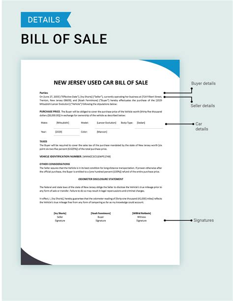 New Jersey Used Car Bill of Sale Template in Google Docs, PDF, Word - Download | Template.net