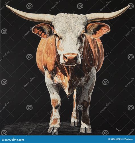 Big-horned Bull Animal, Portrait Sketch Hyper Realistic Drawing Stock ...