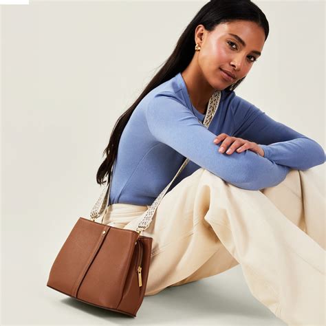 Brown Faux Leather Webbing Strap Sling Bag - Accessorize India