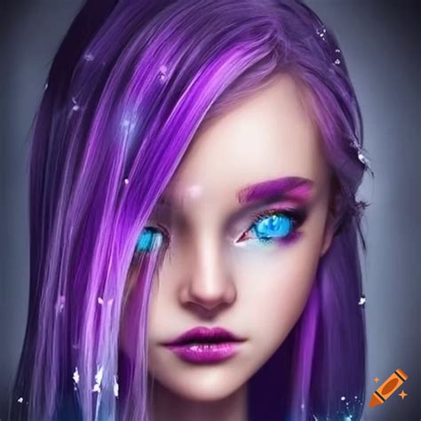 Portrait of a girl with purple hair and ice blue eyes