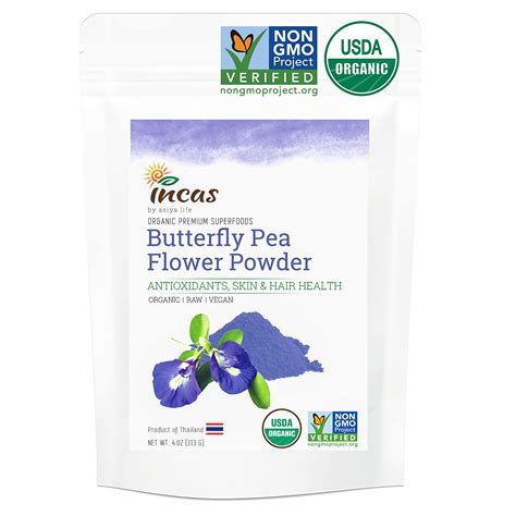 Incas USDA Organic Butterfly Pea Flower Powder - Non-GMO Blue Matcha ...
