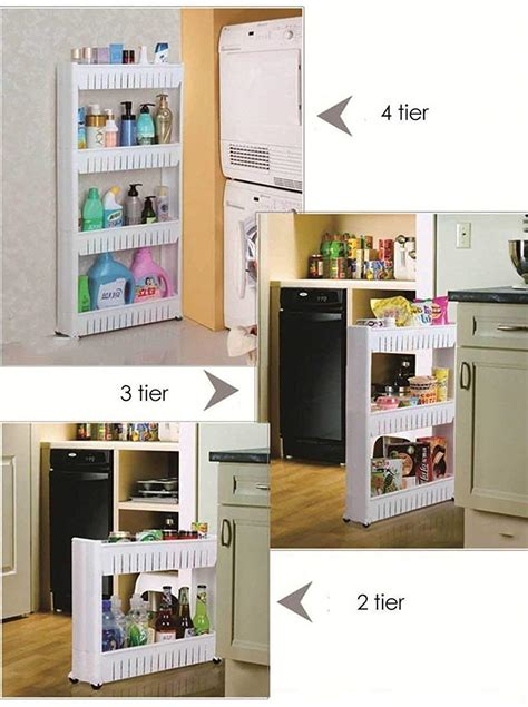 4 Tier Adjustable Plastic Storage Rack Shelf with Wheels, White ...