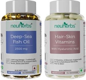 Neuherbs Supplements Combo{Deep Sea Omega 3 Fish Oil 2500mg + Hair Skin ...