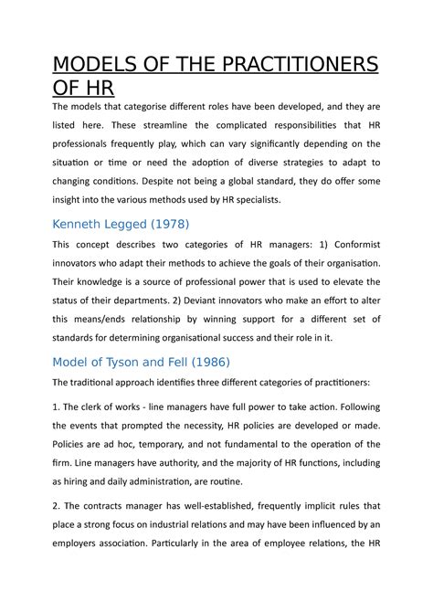 Models OF THE Practitioners OF HR - MODELS OF THE PRACTITIONERS OF HR ...