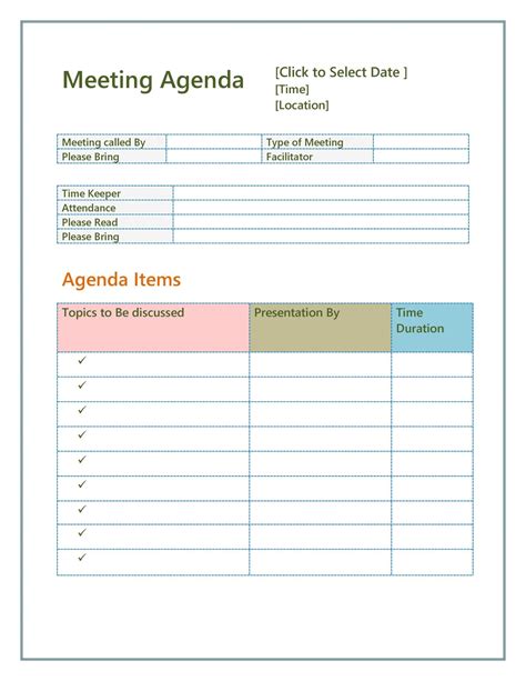 Meeting Agenda Template Word - Content Calendar Template