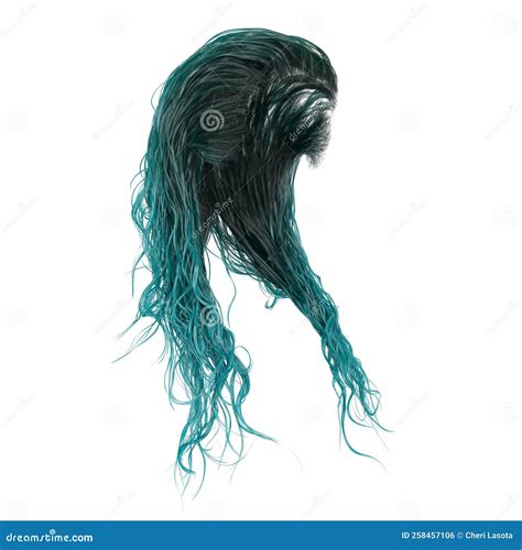Turquoise Wet Long Hair on Isolated Background, 3D Render, 3D ...