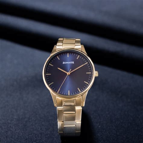 Buy Online Sonata Quartz Analog Blue Dial Golden Stainless Steel Strap ...