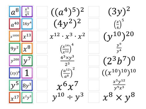 Exponent Rules - Match up
